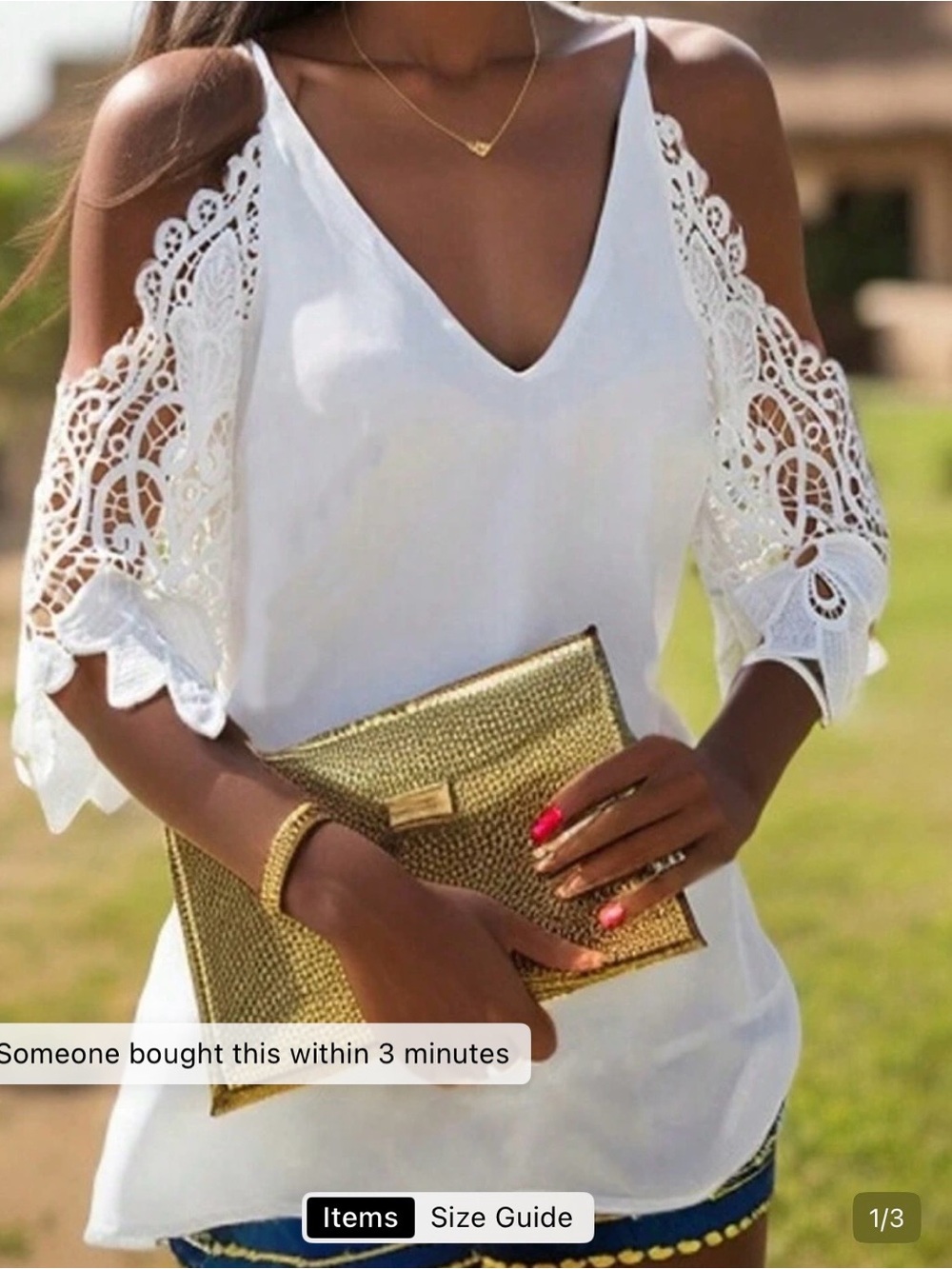 SHEIN White Lace Cold-Shoulder V-Neck Cami with Floral Sleeves